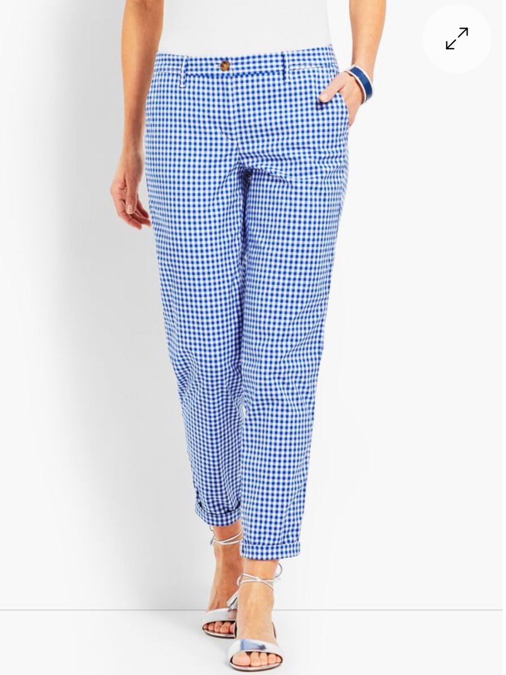 Talbots Girlfriend Chino Blue Gingham Ankle Pants, Size 18W